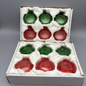 12 VTG Christmas Red Green Glass Ornament Vase Napkin Rings Place‎ Holders